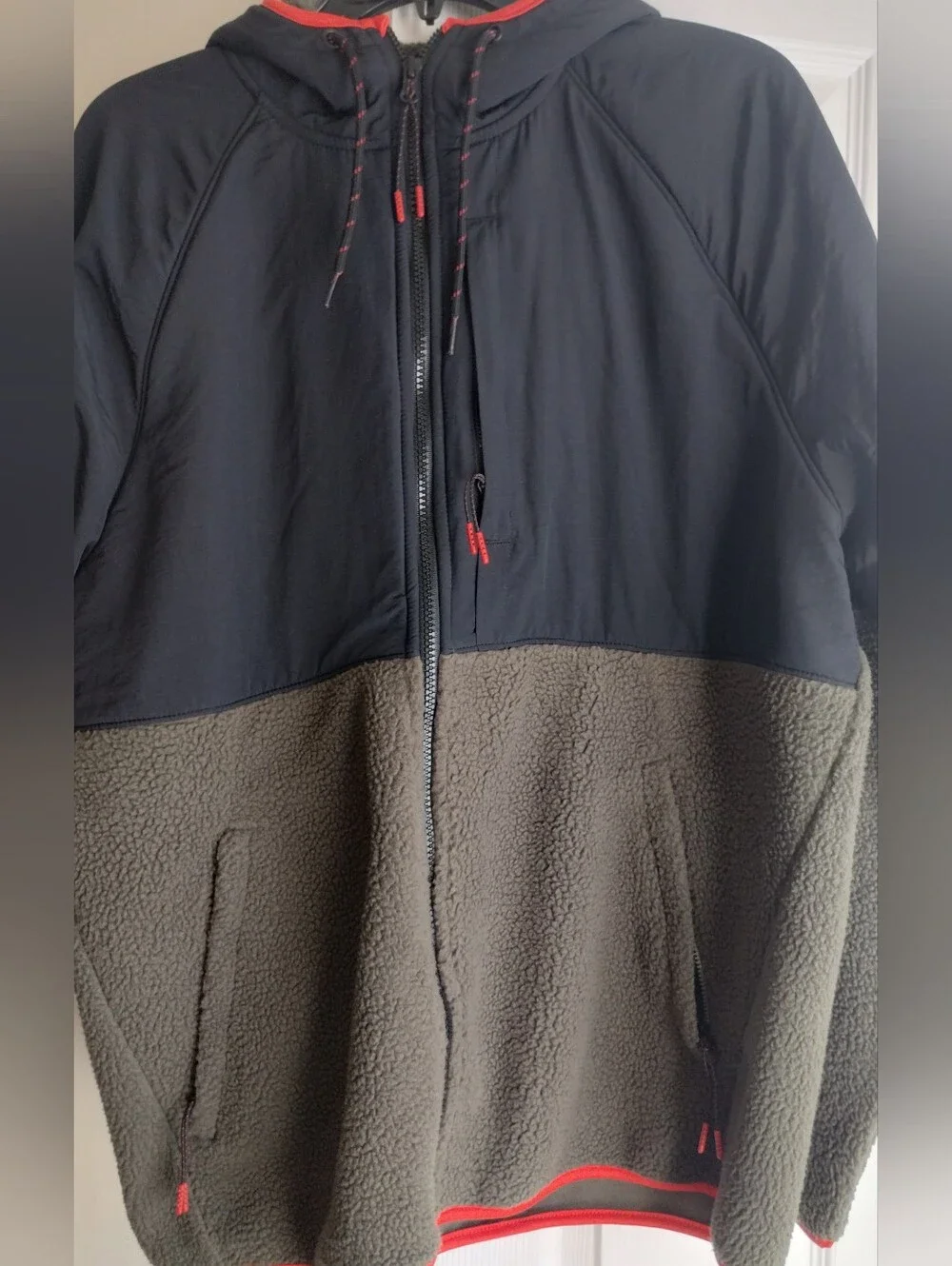 Old Navy Youth Olive Green/Black Mix Media Fleece Nylon Jacket